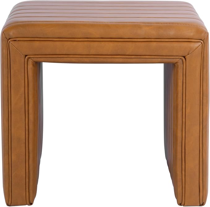 HomePop 19" Modern Channel Tufted Ottoman - Carmel Brown Faux Leather