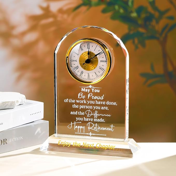 Ornalrist Retirement Gifts for Women Men K9 Crystal Clock, Going Away Gifts for Coworker Best Congratulations Retired Gifts Boss Leaving Presents for Teacher Friend