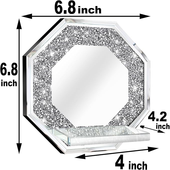 ZOLAPI Crystal Crush Diamond Wall Candle Holder Set of 2, Octagon Silver Mirrored Candle Sconces, Home Wall Decoration for Living Room, Dining Room & Bedroom.