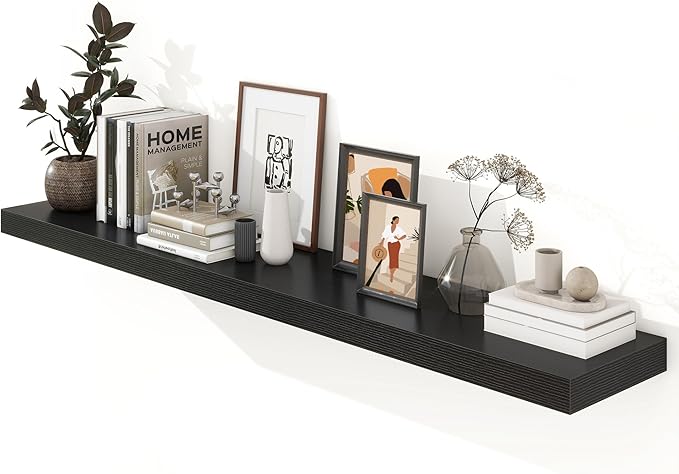 FLYJOE Deep Floating Shelves, 72 Inch Black Shelves Set of 1 | 12 Inch Deep Shelves for Wall, 72'' x 12'' Rustic Black Wood Shelves for Bathroom Living Room Laundry Room Kitchen