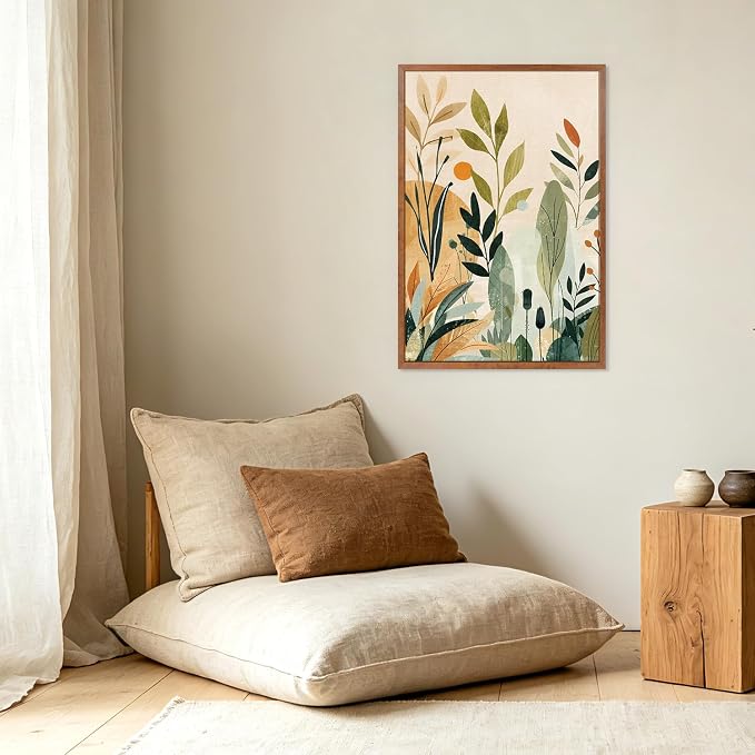 CHDITB Framed Boho Modern Botanical Wall Art Wildflower Picture 24”x36” | Large Framed Botanical Wall Art For Living Room, Modern Flowers Canvas Paintings, Floral Prints Hallway Office Decor
