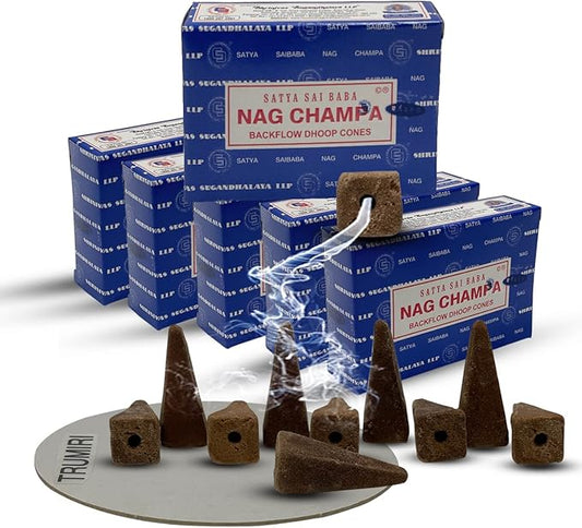 Nag Champa Backflow Incense Cones for Waterfall Aromatic Smoke Fountain Haze Falls and Mat Bundle - Pack of 6