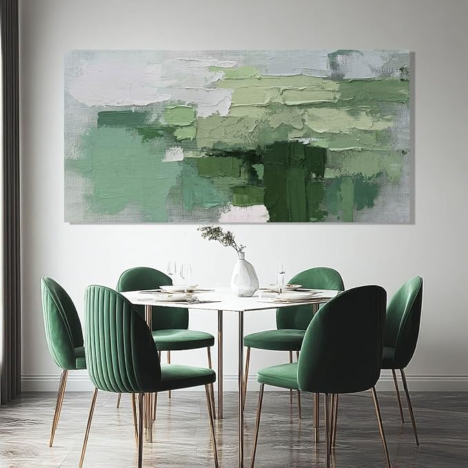 SHEYOYE Green Abstract Canvas Wall Art, White Large Modern Art Prints, Office & Dining Room Posters for Room Decor | 24" x 48"