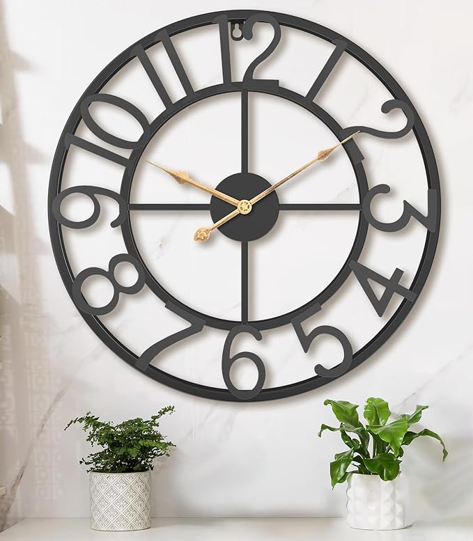 Pytha Sight 14 Inch Large Wall Clocks for Living Room Decor,Big Silent Battery Operated Metal Wall Clock,Rustic Modern FarmhouseArabic Numerals Wall Clock for Kitchen,Office,Bedroom,Dinng Room