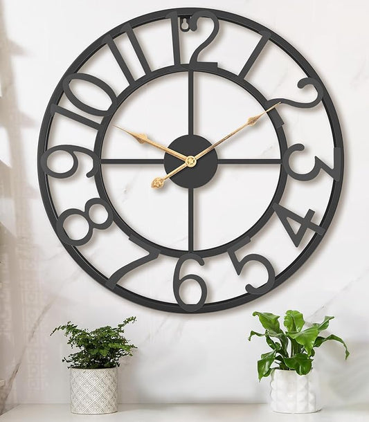 Pytha Sight 14 Inch Large Wall Clocks for Living Room Decor,Big Silent Battery Operated Metal Wall Clock,Rustic Modern FarmhouseArabic Numerals Wall Clock for Kitchen,Office,Bedroom,Dinng Room