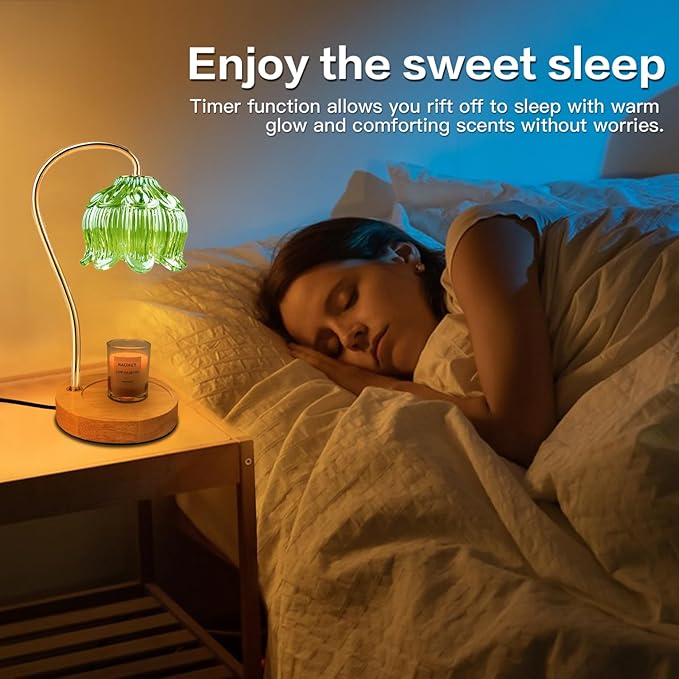 SupBri Dimmable Flower Candle Warmer Lamp, Green Candle Warmer with Timer & 4Bulbs, Birthday Chirstmas Gifts for Women Mom, Unique Home Decor for Bedroom Fits All Jar Candle