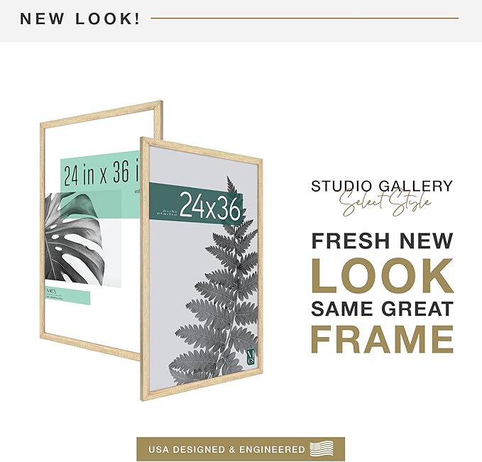 MCS Studio Gallery 24x36 Poster Frame Natural Woodgrain Engineered Wood, Vertical & Horizontal Wall Hanging Large Picture Frame for Photos, Posters & Art Prints (2-Pack)