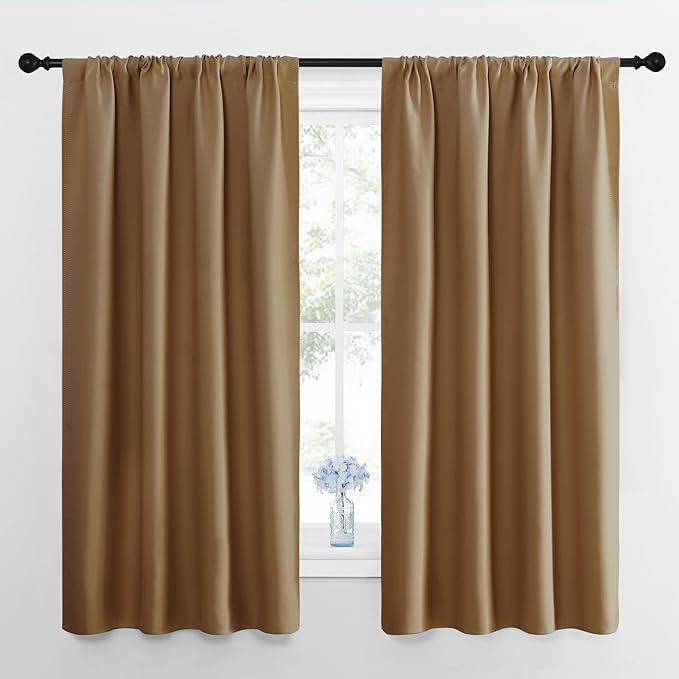 NICETOWN Gold Brown Blackout Curtains Panels for Window, Thermal Insulated Rod Pocket Blackout Drapes/Draperies for Living Room (2 Panels, W42 x L63 inches)
