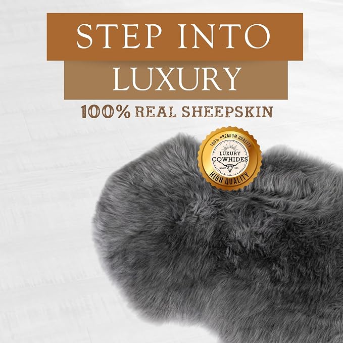 Sunshine Cowhides Sheepskin Rug - 100% Genuine Sheepskin Chair Throw Cover & Area Rugs for Living Room, Bedroom, Office Floor & Bathroom, Premium Decor for Aesthetic Living (Gray)