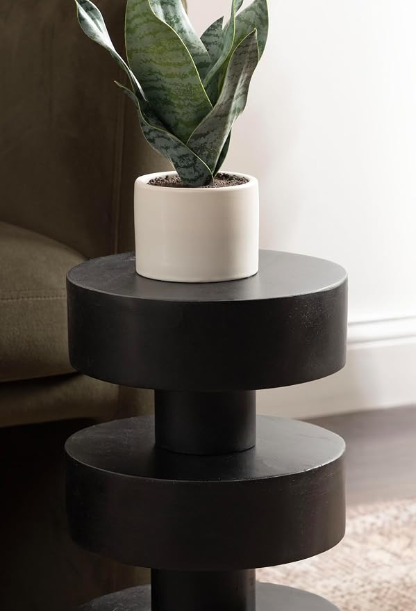 Kate and Laurel Omar Modern Wooden Round Drink Table, 9 x 9 x 20, Black, Geometric Floating Disks Circle Mini Table for Use as Small Bedroom Night Stand or Indoor Plant Stand