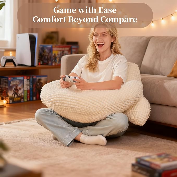 17" Reading Pillow for Bed,U Shaped Arm & Elbow Support,White Flannel | Backrest Supports Back,U shaped Lap Pillow Cushions Arms,Elbows & Wrists,Soft Flannel for Reading,Gaming,Watching TV
