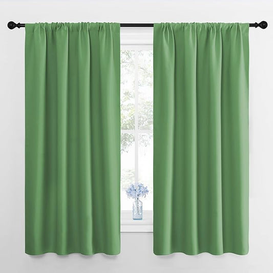 NICETOWN Kitchen Curtains, Short Blackout Curtains & Drapes, Froest Green, 34 in x 45 in (W x L), Set of 2, Thermal Insulated Rod Pocket Window Treatment Draperies for Nursery