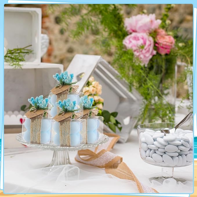 MTLEE Mini Bubble Candles Wedding Favors Gifts for Guests 1.57" x 1.38" Bubble Candles with Cards Dried Flowers DIY Gift Set for Baptism Party Bridal Shower Thank You Gifts(Blue,30 Sets)