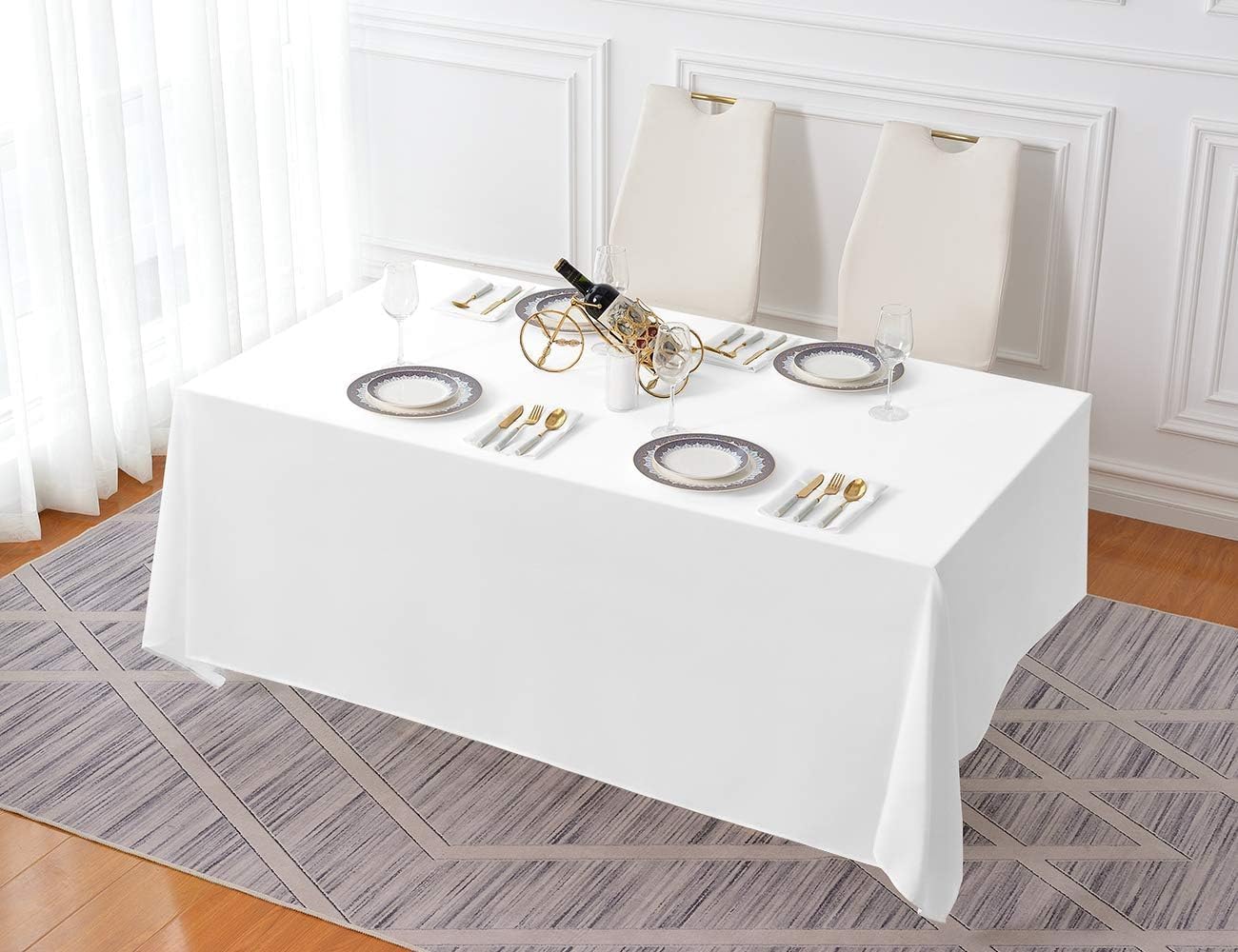 Surmente 5 Pack White Rectangle Tablecloth 90 x 156-inch Rectangular Polyester Table Cloth for Weddings, Banquets, or Restaurants