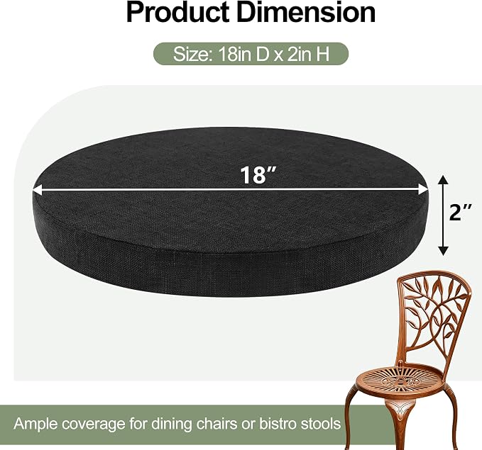 Tromlycs Round Chair Seat Cushions for Circle Bistro Stool Chairs Pads Pillow Large Indoor Circular Non Slip Foam Cushion 18 inch Black Set of 2