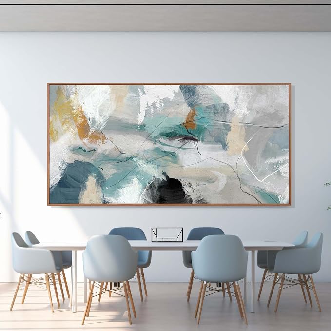 Kureful Green and White Canvas Wall Art Contemporary Wall Decor Abstract Poster Printing 36"x70" Office Art Pictures Bedroom Decorations
