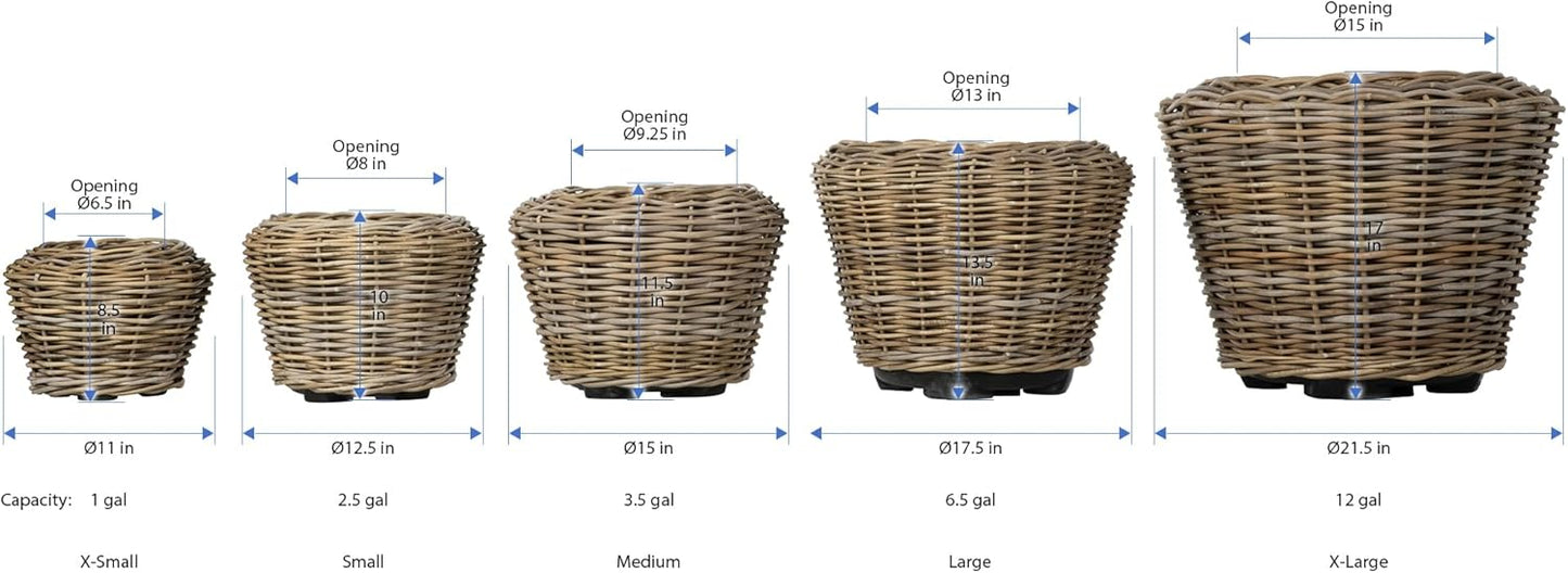 Rattan Kobo Indoor Outdoor Planter Basket with Plastic Pot Small 25-Gallon Soil Capacity