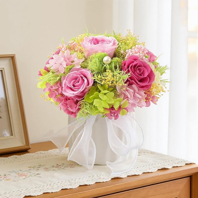 Preserved Flower Bouquet with Vase for Delivery Prime, Natural Forever Rose (Yellow & Champagne Eternal Floral Arrangement)