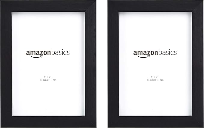 Amazon Basics Rectangular Picture Frame Set, 5" x 7", Wall Hanging or Tabletop Display, Real Glass, Horizontal or Vertical, Black, 2-Pack