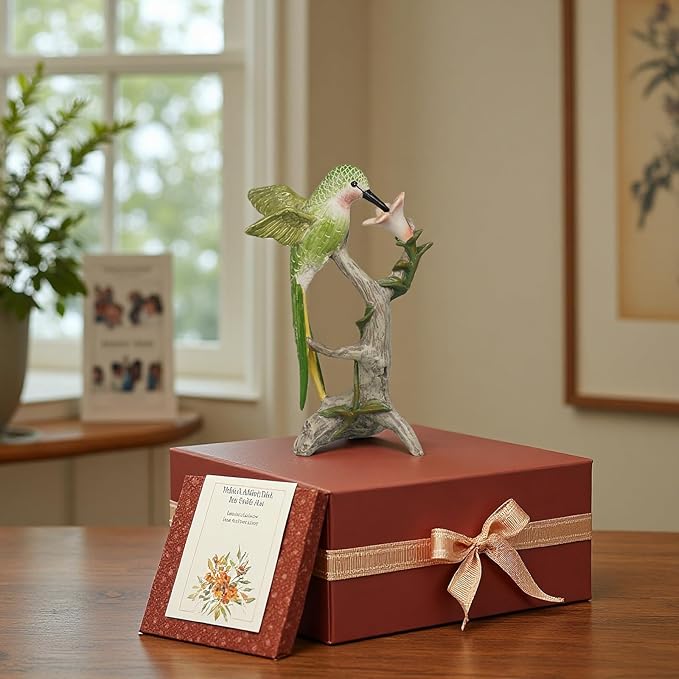 Braxio Bird Figurines Home Decor – Resin Tabletop Green Hummingbird Decor Sculpture for Shelf Bookcase Coffee Table Farmhouse Modern Decorative Accent for Living Room Office Gifts 6 x 4.5 x 9.25 Inch