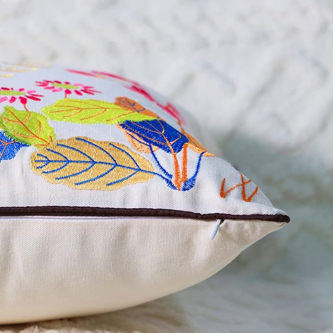 Set of 2 Embroidered Decorative Throw Pillow Covers Couch Square Pillowcases Cushion for Bedroom Sofa Farmhouse Decor 18x18 Inch (Dragonfly)