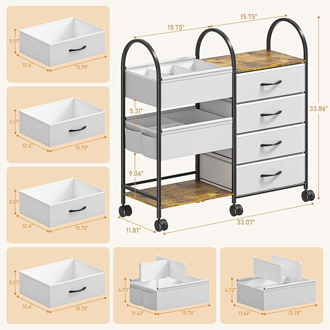 Baby Diaper Caddy Organizer Cart with Wheels, 4-Tier Rolling Diaper Cart with Dividers and Drawers, Multi-Layer Nursery Storage for Diapers & Baby Essentials