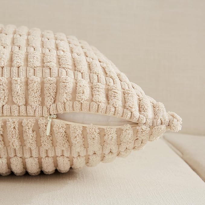 Fancy Homi 4 Packs Decorative Throw Pillow Covers for Living Room Couch Bed, Modern Farmhouse Boho Home Décor Accent Cushion Case, 24" x 24" (Pack of 4), Tan