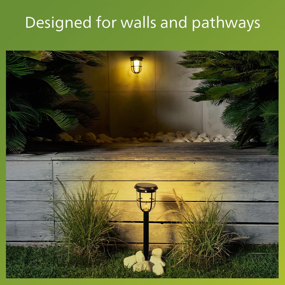 Philips Solar LED 1-Pack Ultra-Efficient Wall Lantern - Radii, Dusk to Dawn, Automatically Linkable, Daylight and Motion Sensor, 3000K Bright White Light, IP44, Black