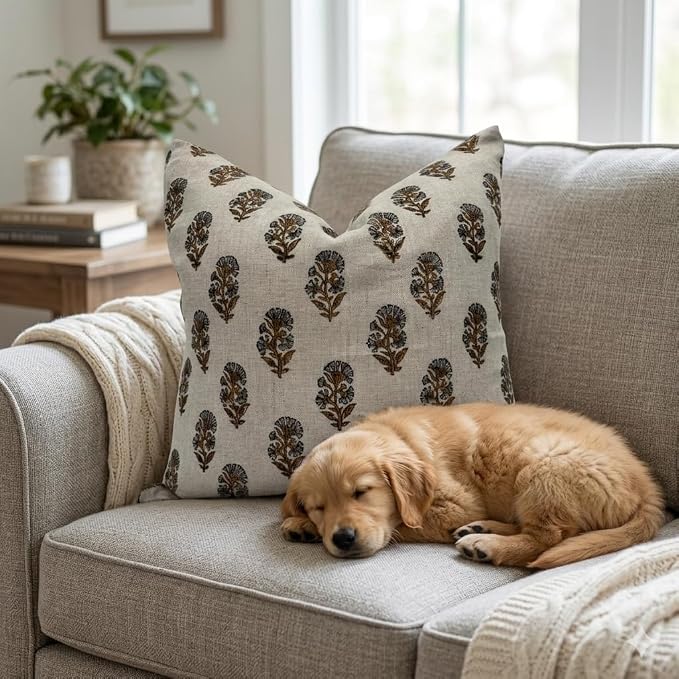 Linen Throw Pillow Covers 20x20 inch sage Gray Amber Decorative Pillow Covers for Living Room, Bedroom