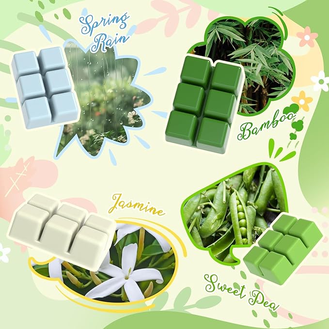 Spring Scented Wax Melts, Soy Wax Cubes Gift Set, Strong Fragrance Wax Tarts for Wax Warmer, Cherry Blossom, Jasmine, Freesia, Sweet Pea, Spring Rain, Fresh Cut Grass, Bamboo, Rose Geranium
