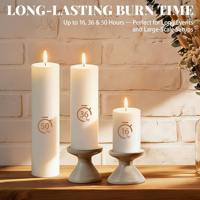 18 Pcs White Pillar Candles Bulk Set, 2x3” 2x6” 2x8” Paraffin Hurricane Candles, Unscented Dripless Smokeless, Long Burning for Party Wedding Events Home Decor