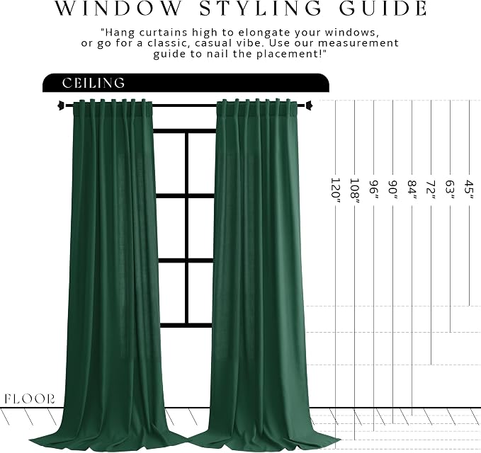 Jowels Emerald Green Linen Curtains 84 Inch Long 2 Panels for Living Room | Light Filtering Semi Sheer Curtain, Back Tab Pocket Pleated Look, Boho Farmhouse Textured Privacy Drapes for Bedroom Window