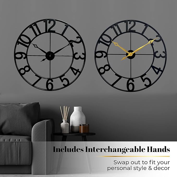 CLXEAST 30 Inch Wall Clocks for Living Room Decor, Oversized Large Black Metal Wall Clock Decorative, Regular Arabic Numeral,Reloj De Pared para Sala