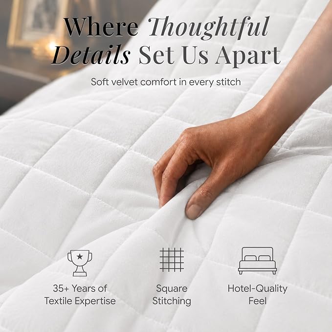 Tribeca Living Luxury Velvet Quilt Twin Size Set - 260GSM Ultra-Soft Oversized Velvet Bedspread Comforter Set with 1 Sham, in Florence White