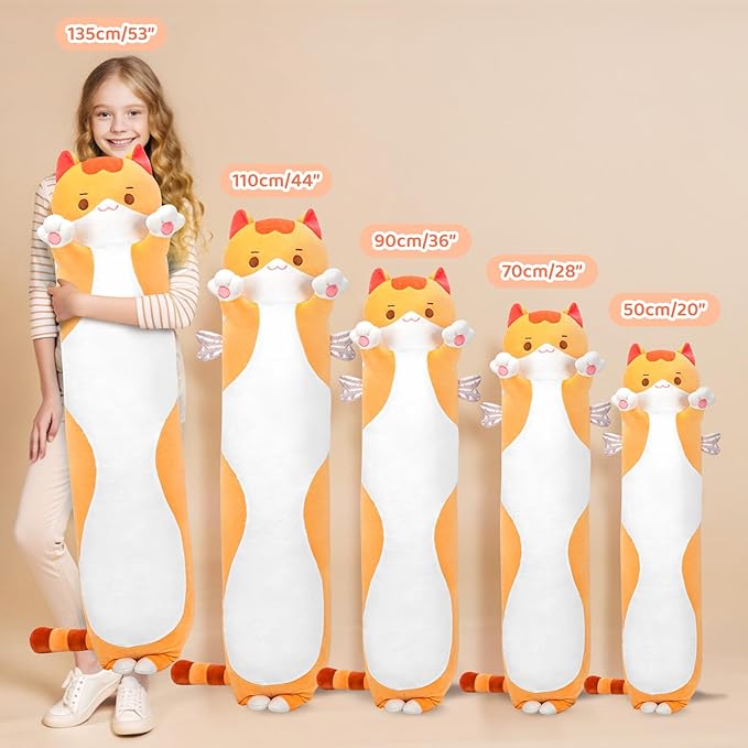 Mewaii Long Cat Plush 5 Sizes, 120% Extra Filling Giant Plushness Kids Body Pillow, Kawaii Cute Brown Cat Stuffed Animals Plushies, Big Long Body Pillow Cat Plush Gift for Girls 20”