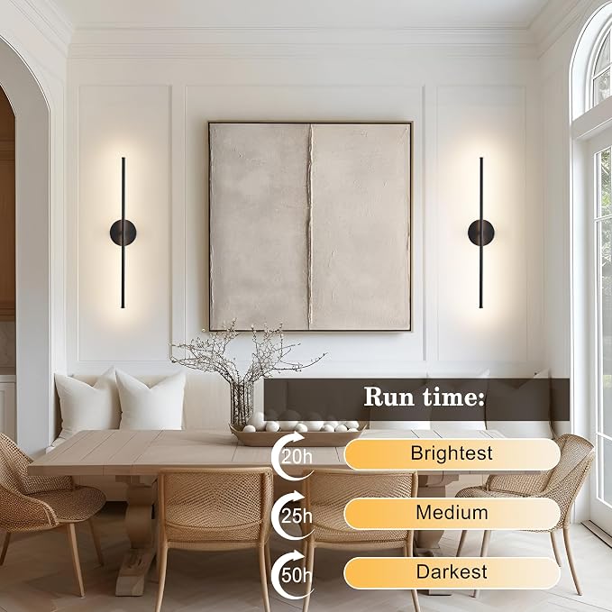 KARTOOSH Removable Battery Operated Wall Sconces with Remote Control 350°Rotate LED Wireless Wall Lights with 3 Color Temperatures & Dimming for Bedroom, Hallway,28.3 Inch (2 Pack)