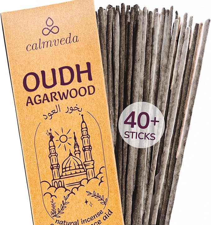 Mystic Oud Agarwood Incense Sticks - (40+Sticks, 9 inch) Thick Natural Resin Incenses Made from Assam Oudh Chips, Clean Charcoal Free | Infuse Luxury with These Exotic Oud Incense (Burn Time 45+ mins)