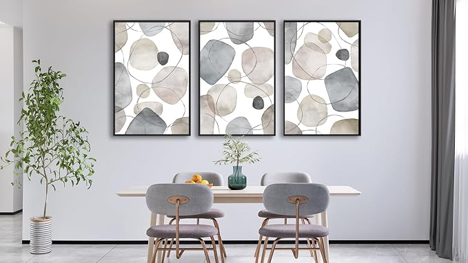 Large Abstract Canvas Wall Art - Geometric Framed Wall Decor Modern Circles and Lines Paintings Light Colors Minimalist Pictures for Living Room Bedroom Office Bathroom 24" X 36" X 3 Panels