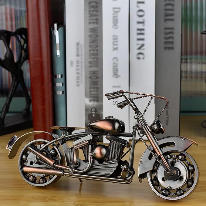 Handmade Vintage Motorcycle Figurine - 10" Scrap Metal Art Sculpture - Motorcycle Gifts for Men & Women, Unique Fathers Day Birthday Gift for Dad Husband Bikers - Man Cave, Office & Home Decor
