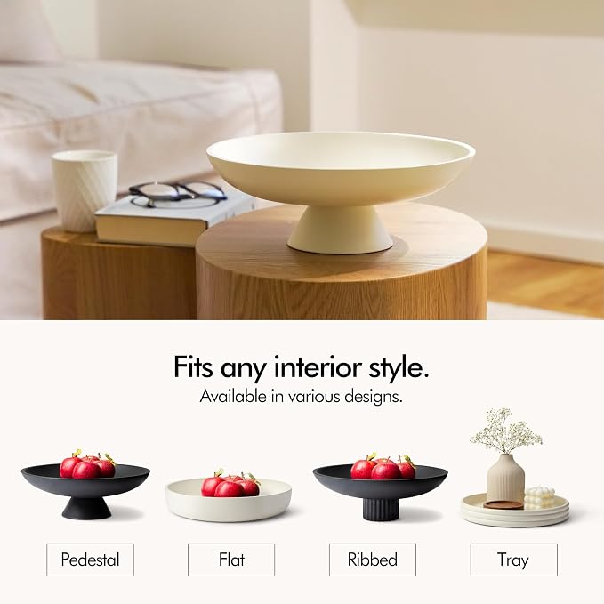 KIVY Concrete Fruit Bowl for Kitchen Counter - Large Decorative Bowl for Home Decor - Black Pedestal Bowl - Decorative Bowls for Home Decor - Black Kitchen Island Decor
