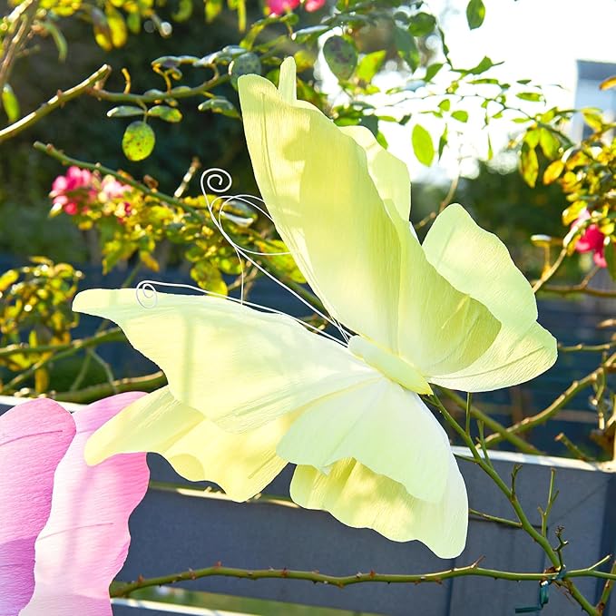 3D Hanging Butterfly Decorations, Butterfly Birthday Party Decorations, 3 Pcs Crepe Paper Butterfly with Soft Gradient Colors, Pink Blue Yellow Hanging Decor for Girls Women, Flower Party Decor