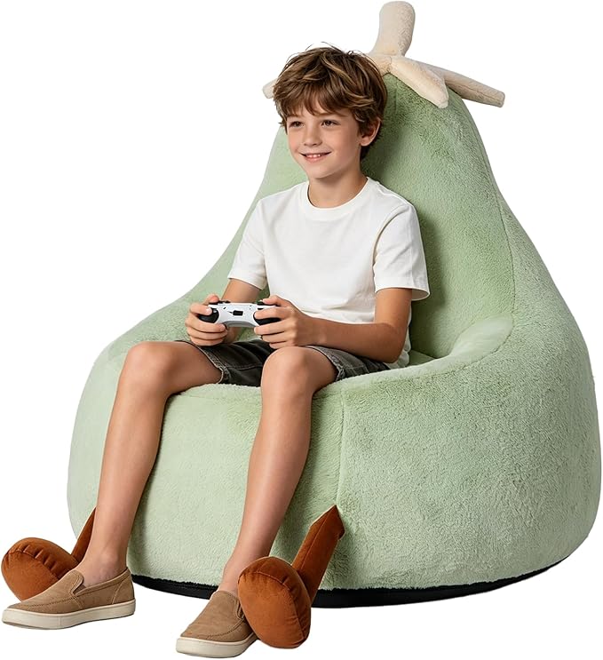 31 Inches Memory Foam Bean Bag Chair - Ultra Soft Faux Rabbit Fur Sofa with Handle & Machine Washable Cover, Comfy Lazy Chair for Kids Teens, Perfect for Reading Gaming in Living Room Bedroom，Green