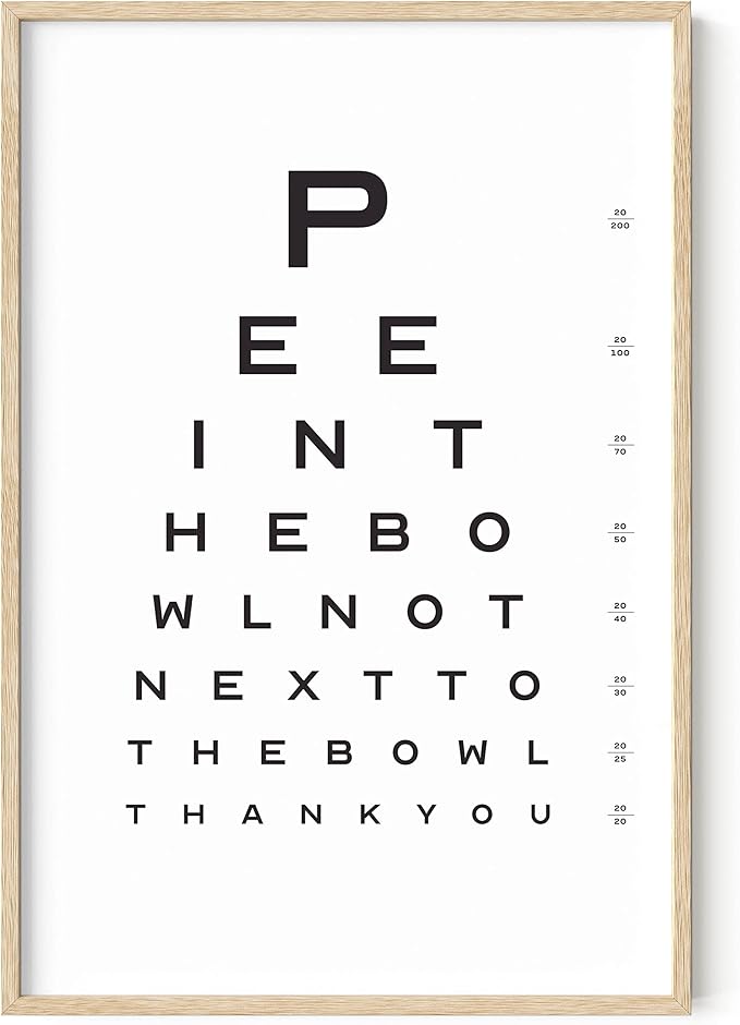 HAUS AND HUES Funny Bathroom Signs – Eye Chart Restroom Poster, Playful Washroom Artwork, Humorous Home Accent (24x36, Beige Frame)