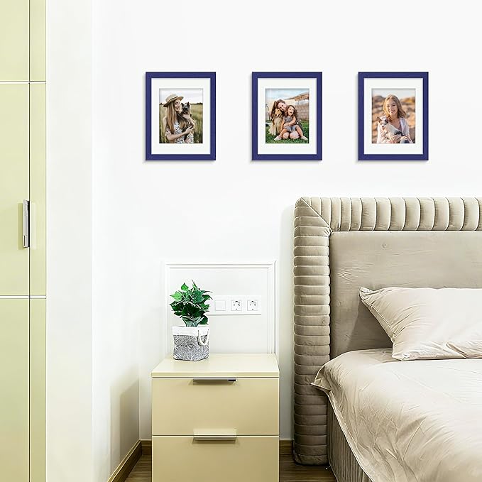 Picrit 8.5x11 Picture Frame Set of 12, Display 6x8 with Mat or 8.5 x 11 without Mat, Photo Frames for Wall Mounting or Table Top Display, Navy Blue