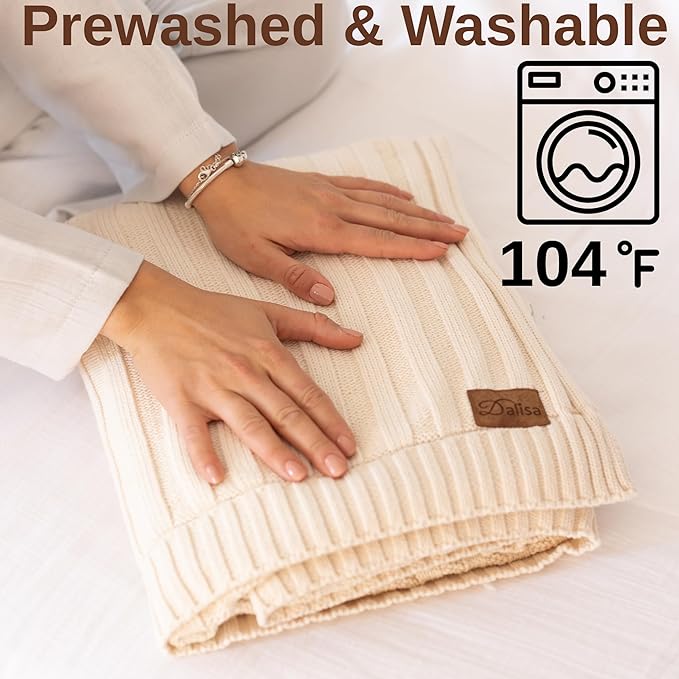 100% Organic Cotton Knit Blanket Denise 80x90 Inches Earth Ivory -Soft and Lightweight, Breathable All-Season Throw for Bed, Sofa, or Lounge Area - GOTS Certified-Perfect for Home and Bedroom Styling