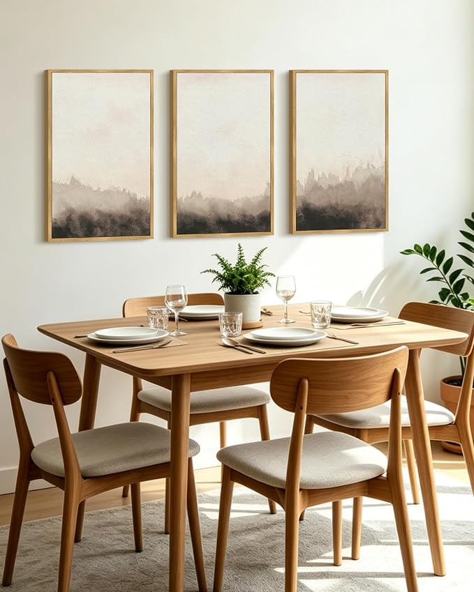 PHOPAGO Landscape Abstract Framed Wall Art Large 16x24in Brown Nature Wilderness Illustrations Decor Minimalist Modern Art Prints Laundry Ding Living Room Decor - Natural Framed