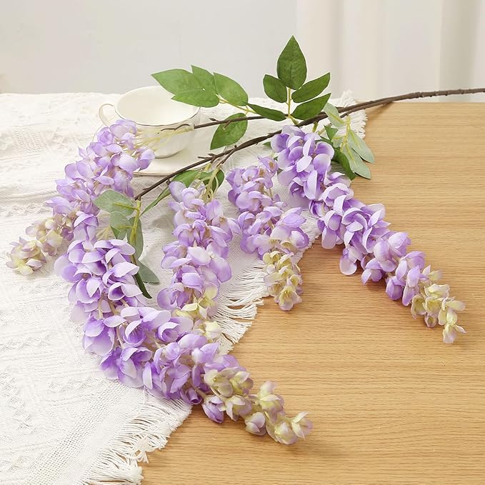 4pcs 47.2-inch Artificial Fake Wisteria Hanging Flower Garland Silk Flower String Home Party Decoration White Blue Pink Purple (Purple)