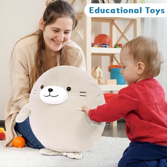 MaoGoLan 5Pcs Fat Seal Plush with 4 Babies Inside - 20" Giant Ultra Soft Seal Stuffed Animal Throw Pillow - Squishy Mother-Babies Collection Gift for Seal Lover,Kids,Boys, Gray