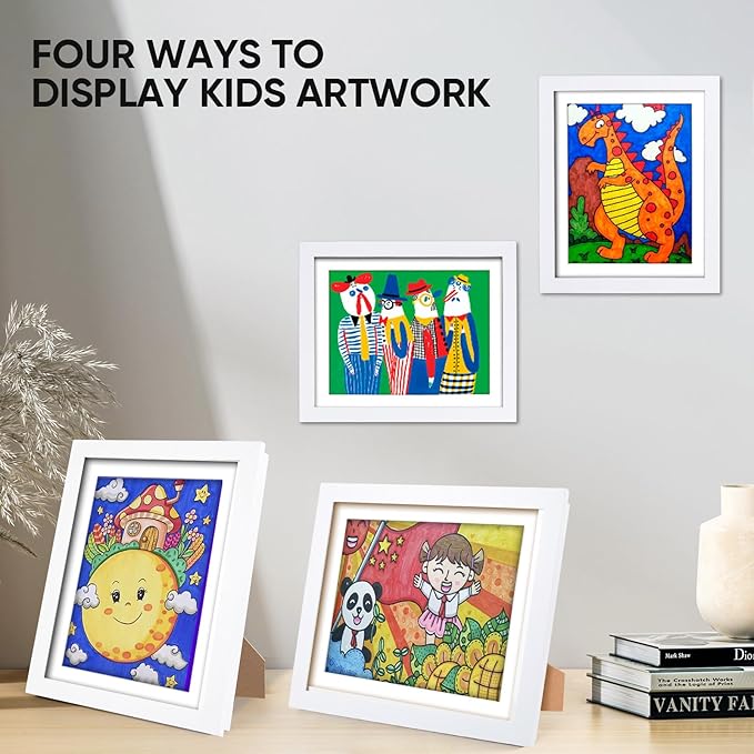 [4-Pack] Kids Artwork Frames Changeable - Kids Art Frame,Front Opening Holds 150,Children Art Projects Kids Art Frames,10x12.5 Picture Frame for Display Kid Art Work,With Storage(White)