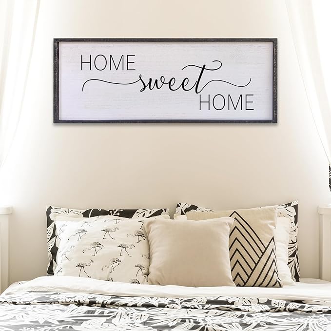 Home Sweet Home Sign Wall Decor 40”X15” Master Family Room Above Bed Beautiful Living Room Above Couch Sign Large Rustic Farmhouse Wood Framed Entryway Hanging Wall Art Decoration (Black)